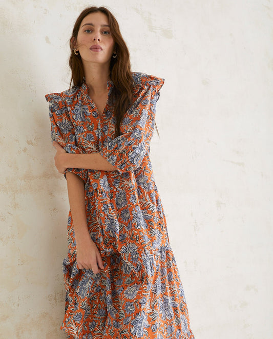 Orange Print Cotton Dress