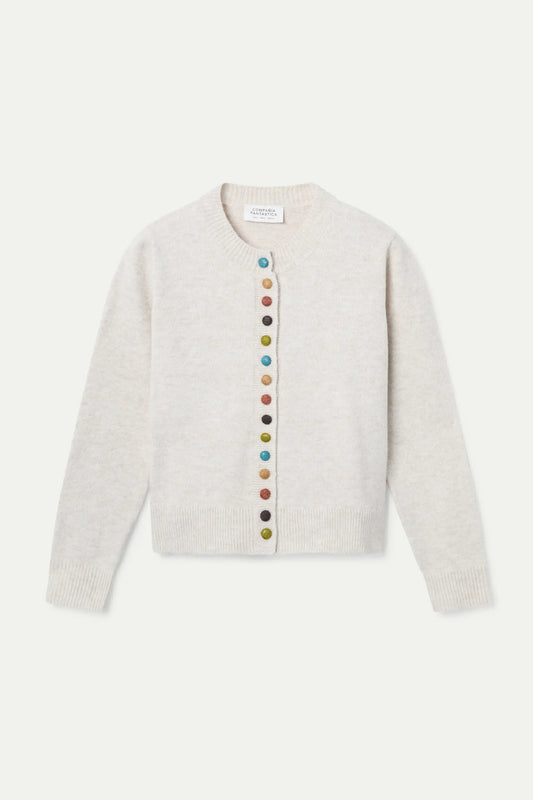 Beige Round Neck Knitted Cardigan