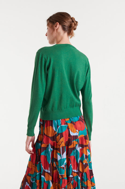 Green knitted Sweater with Heart Print