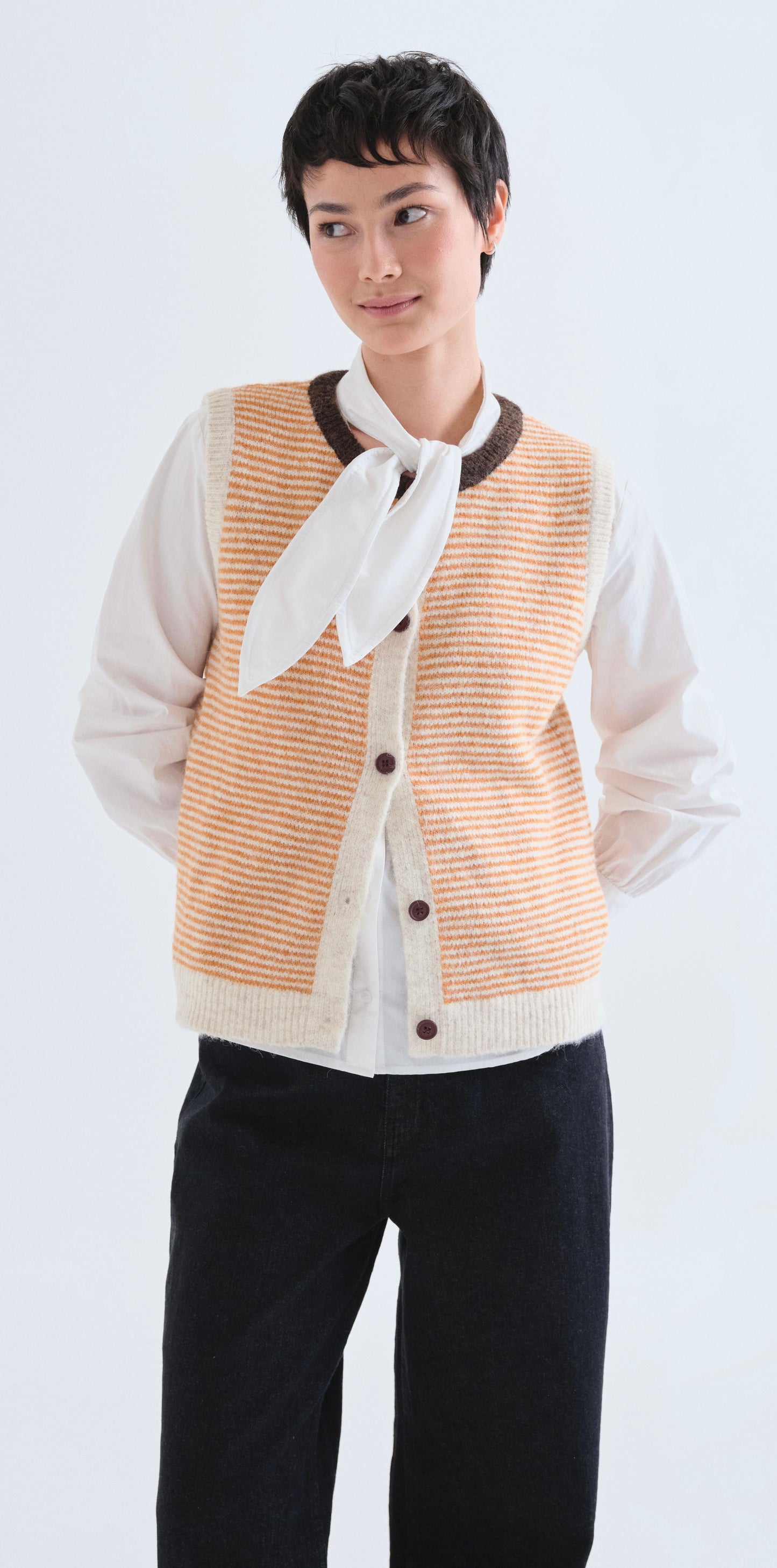Knitted Vest with Striped Print