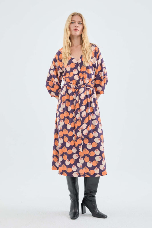 Midi dress with khaki print