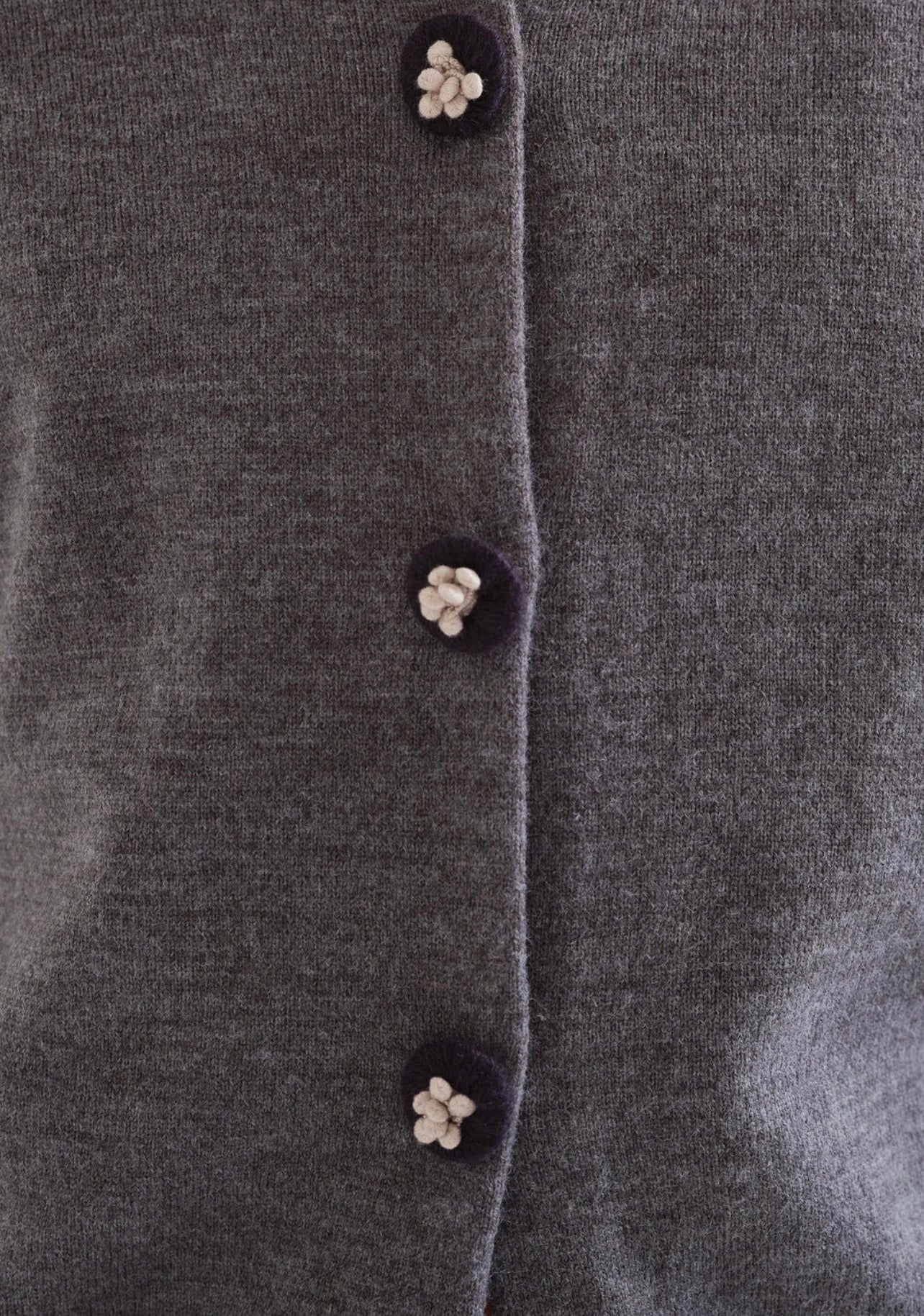 Grey Cardigan with Black Floral Buttons
