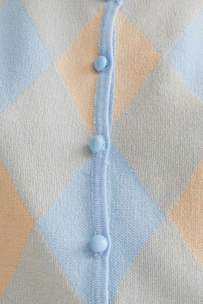 Blue check print knit top