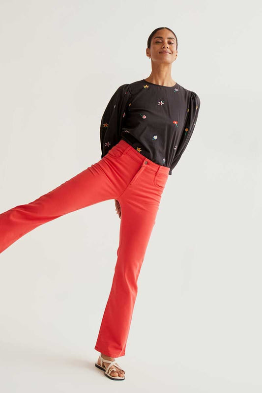 Top with Black Gardener Flowers Print