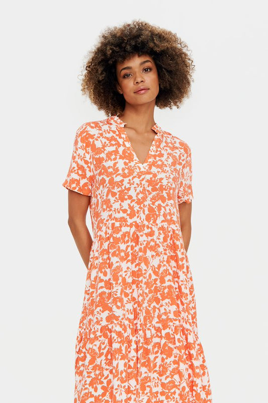 Orange Printed Flowy Dress
