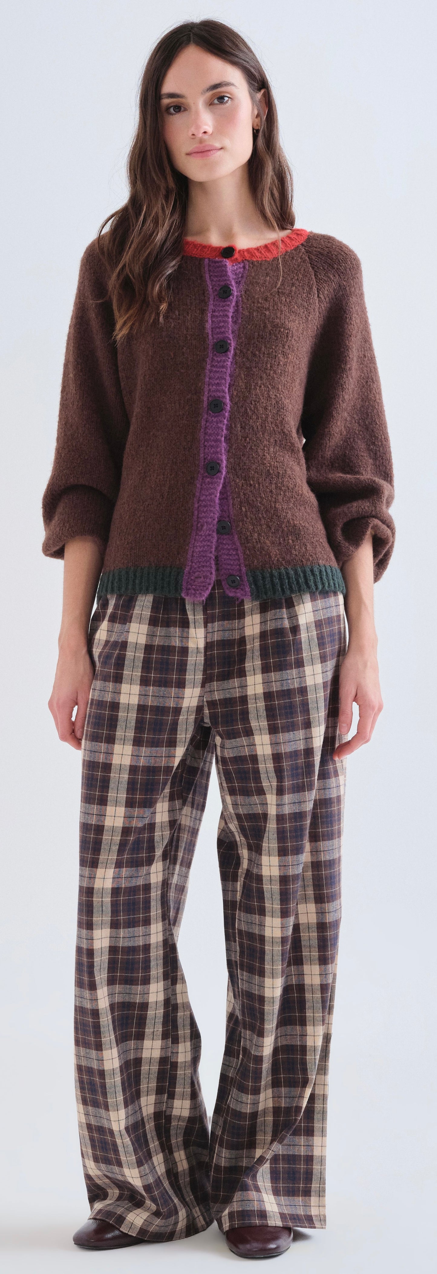 Brown and Multi Colour Knit Cardigan
