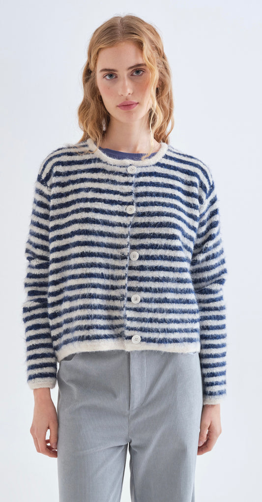 White and Blue Striped Cardigan