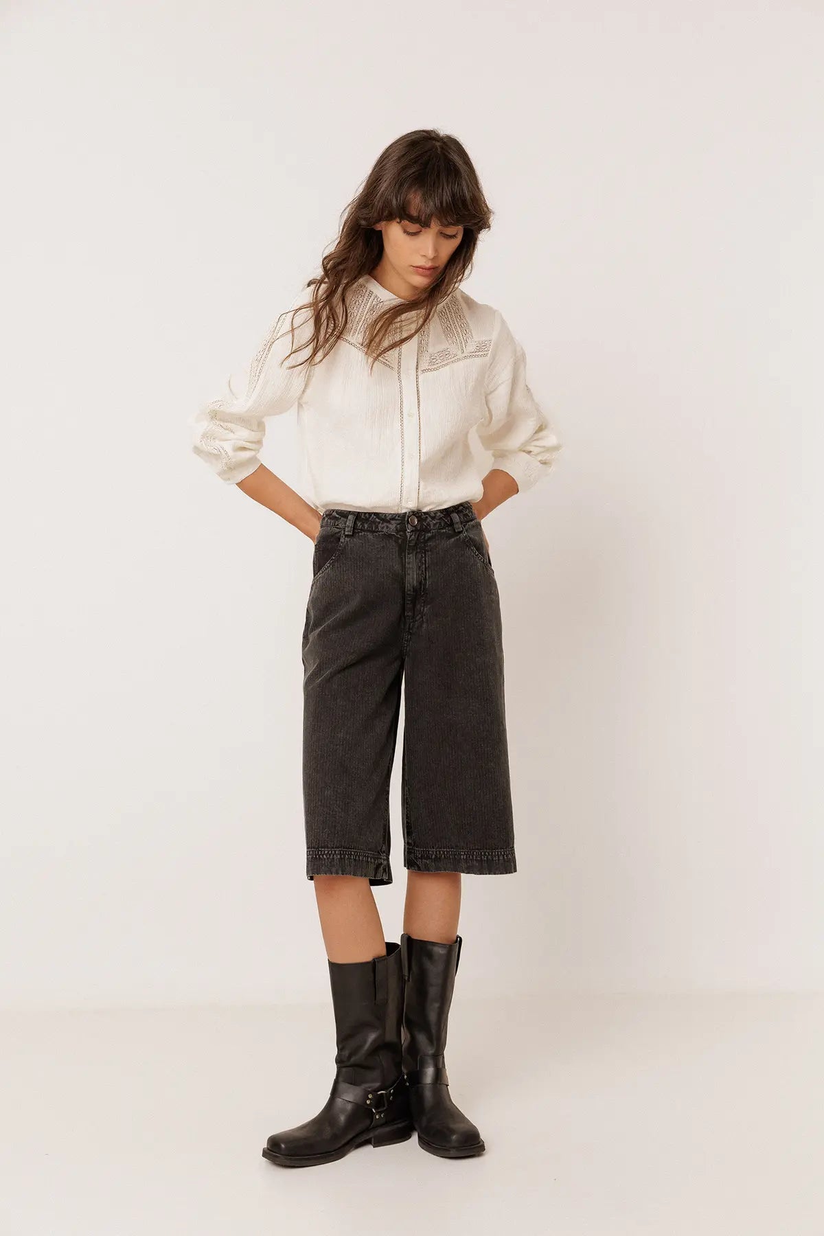 Ecru Combination Shirt With Lace