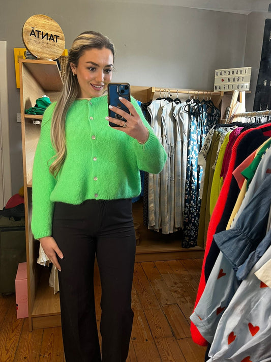 Green Superfine Alpaca and Wool Cardigan