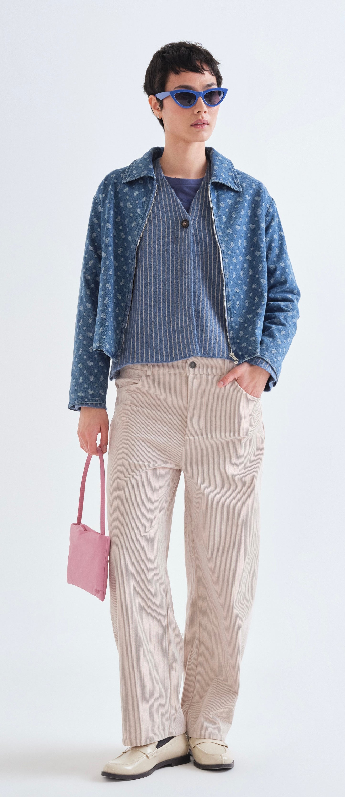 Light Blue and White Striped Cardigan