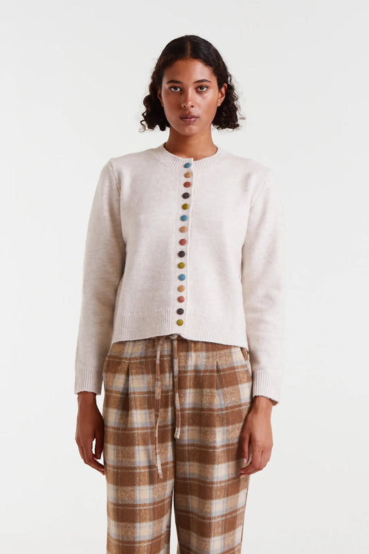 Beige Round Neck Knitted Cardigan