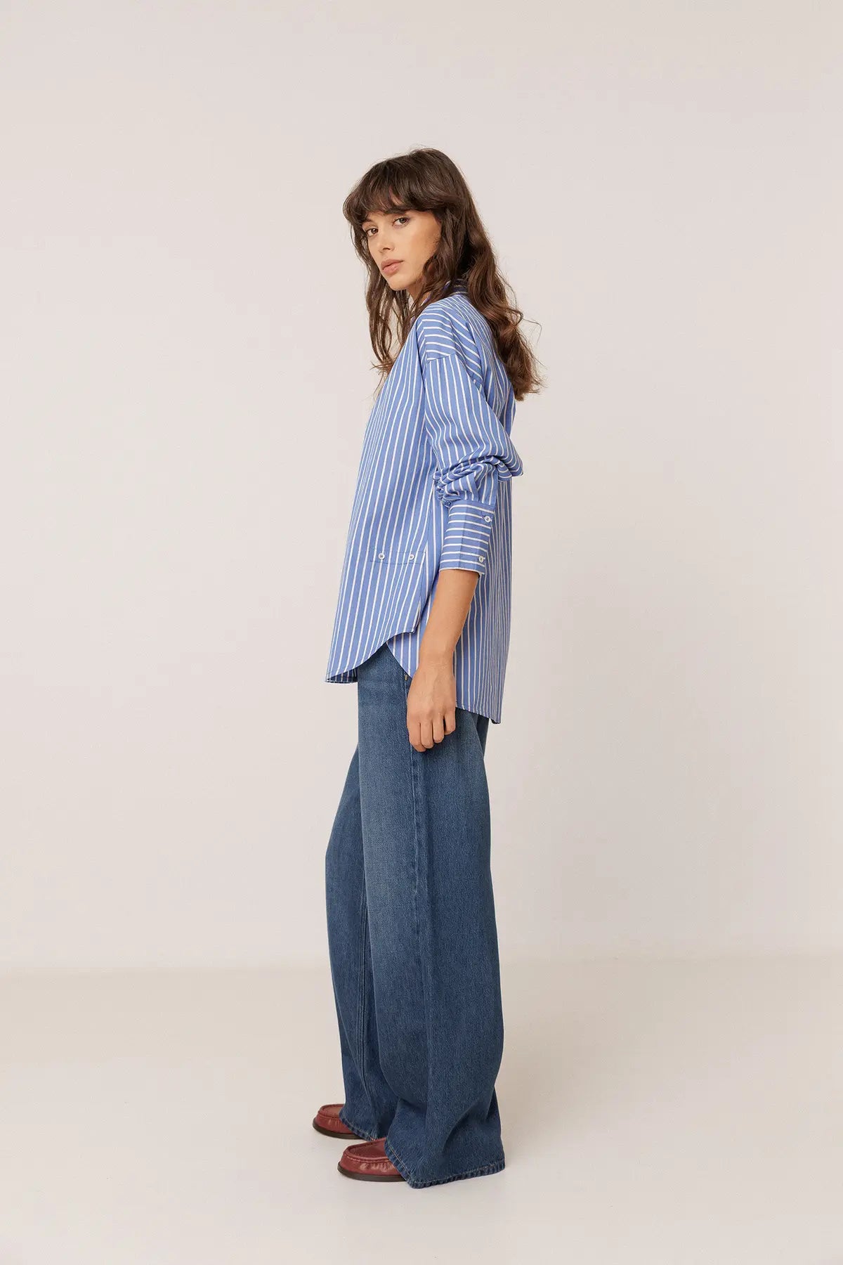 Blue Masculine Multi position Striped Shirt