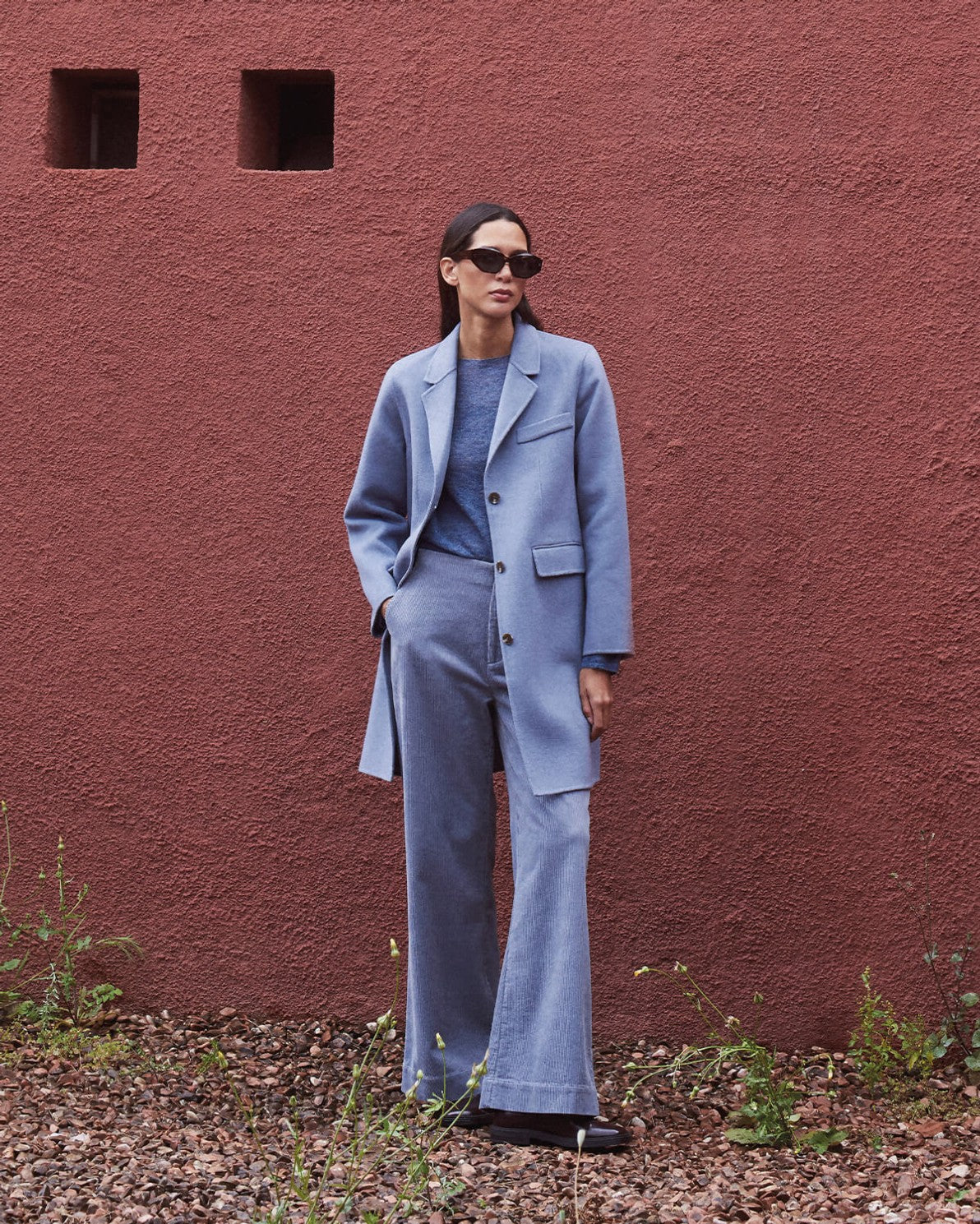 Blue Corduroy Flared Trousers