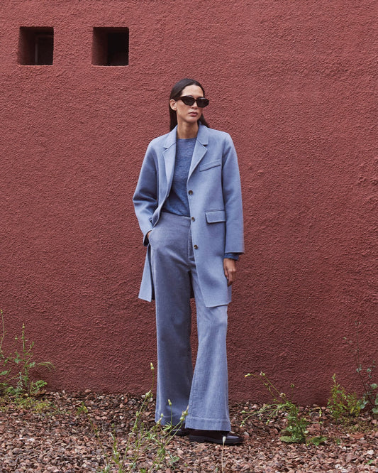 Blue Corduroy Flared Trousers