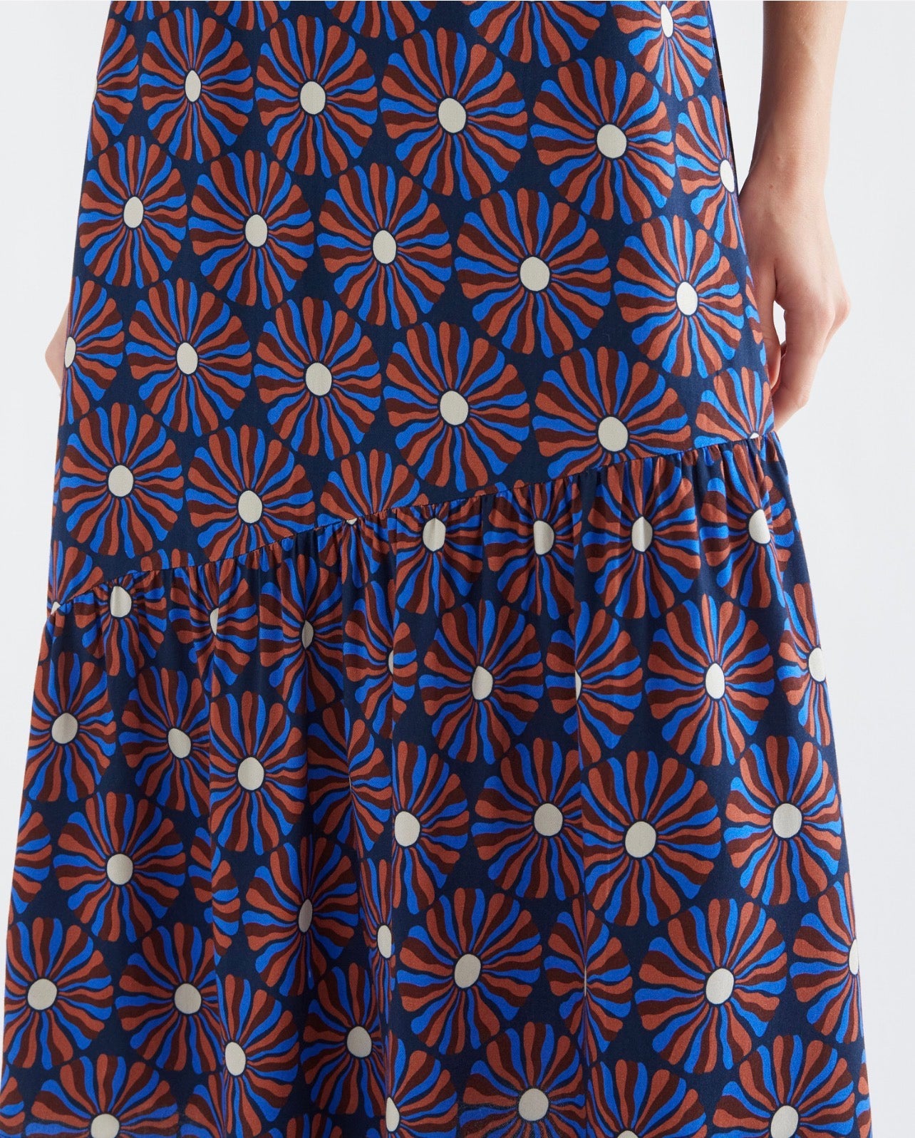 Chocolate Flower Print Midi Skirt