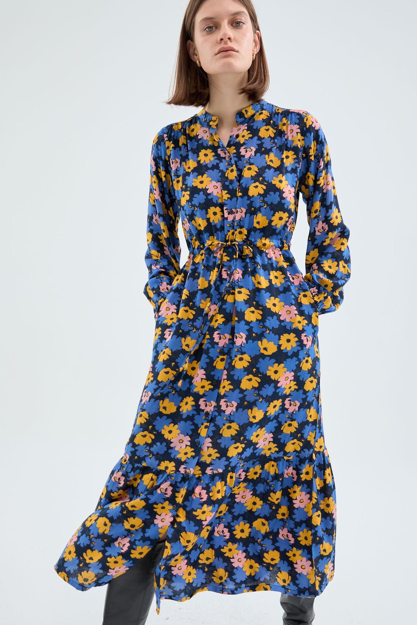 Midi shirt dress with floral print