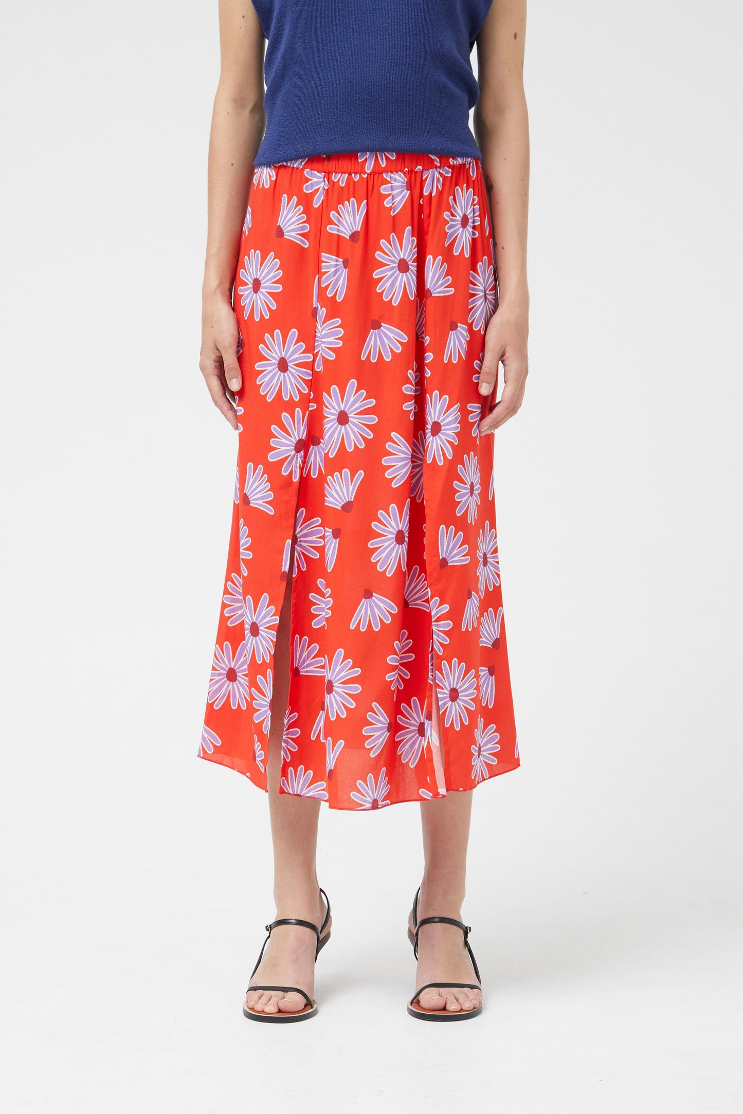 Floral Midi Skirt with Slits