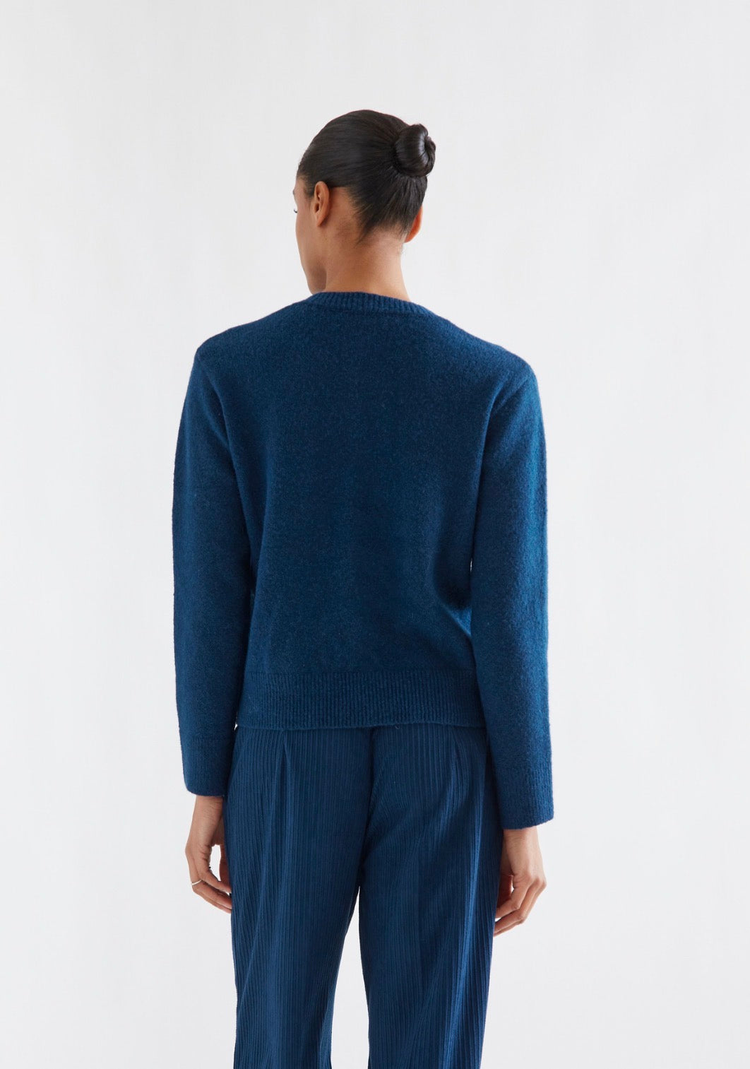 Navy Blue Knit Cardigan with Buttons