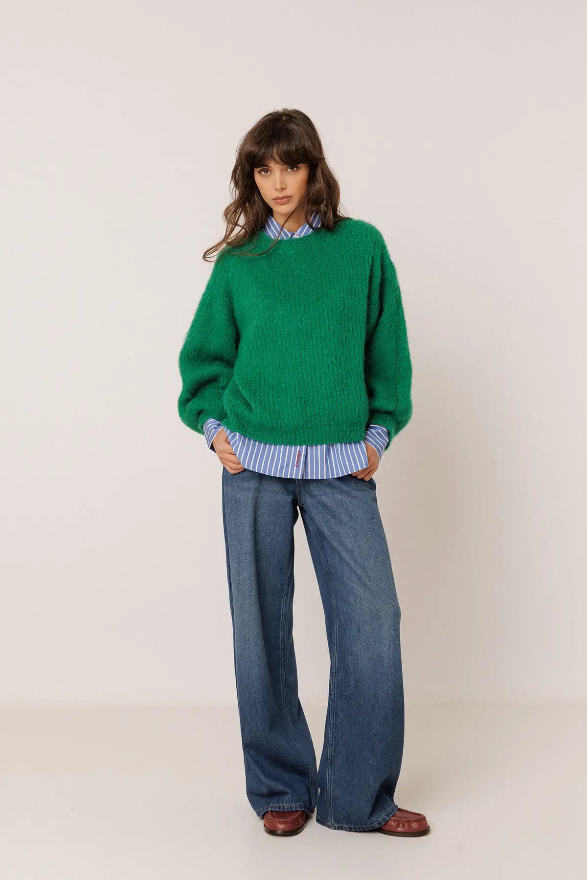 Green Brushed-Effect Mohair Sweater