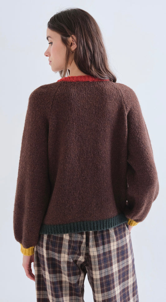 Brown and Multi Colour Knit Cardigan
