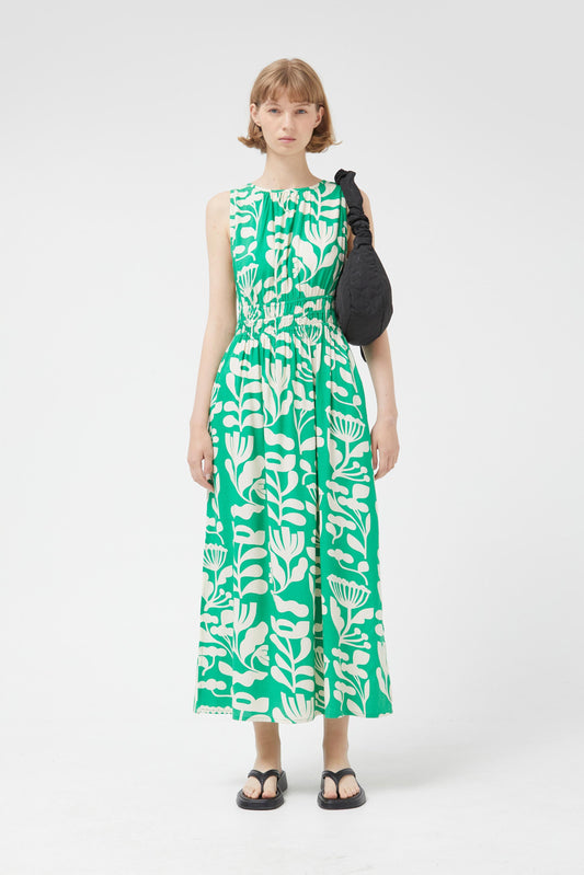 Printed Green Maxi sleeveless Dress