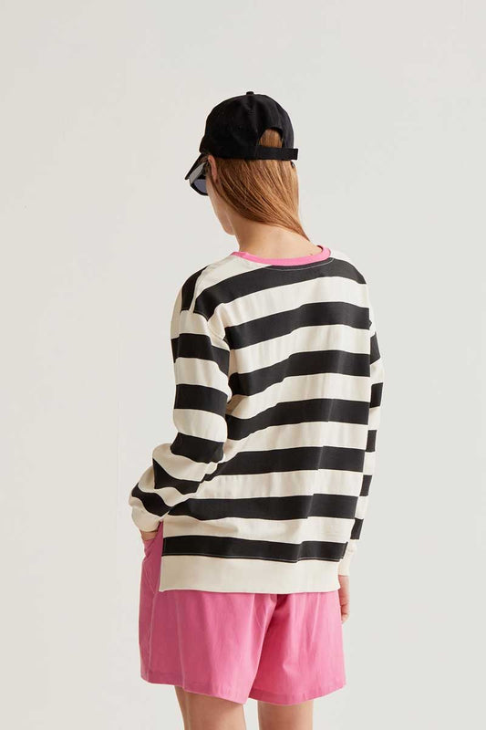 Black and White Striped Print Sweatshirt