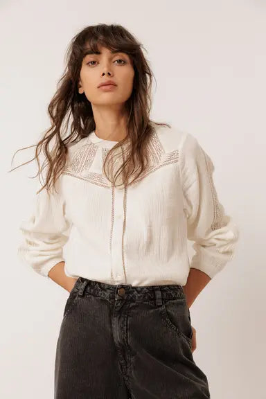 Ecru Combination Shirt With Lace