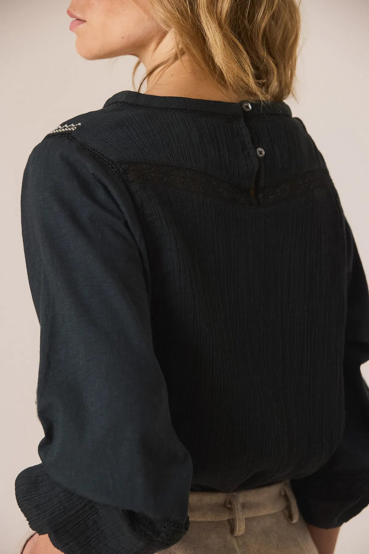 Combination Blouse With Contrast Embroidery