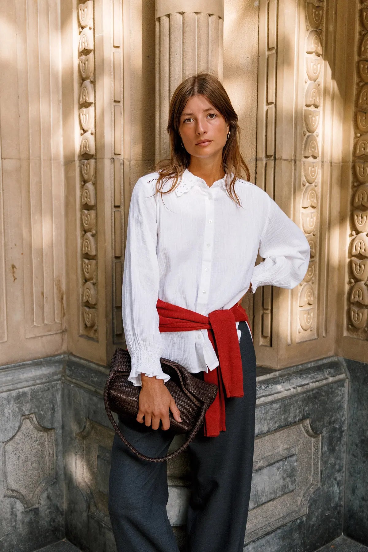 White Romantic Double-Gauze Shirt