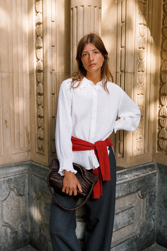White Romantic Double-Gauze Shirt