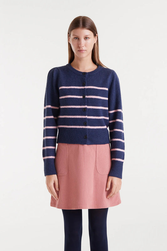 Navy Blue and Pink Striped Cardigan