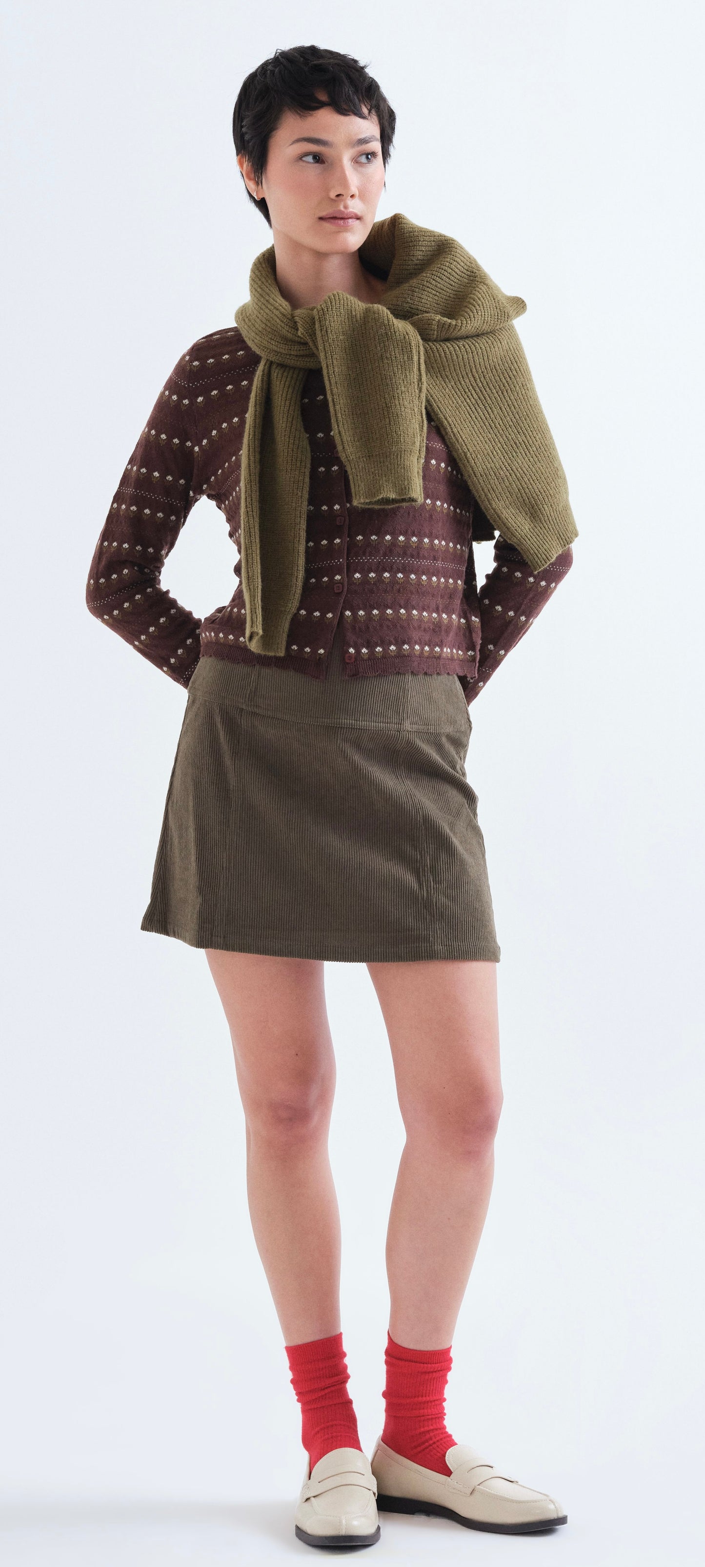 Brown Cardigan with Embroidered Flowers