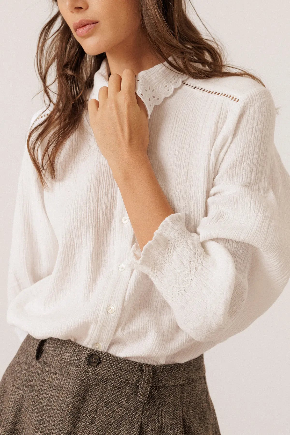 White Romantic Double-Gauze Shirt