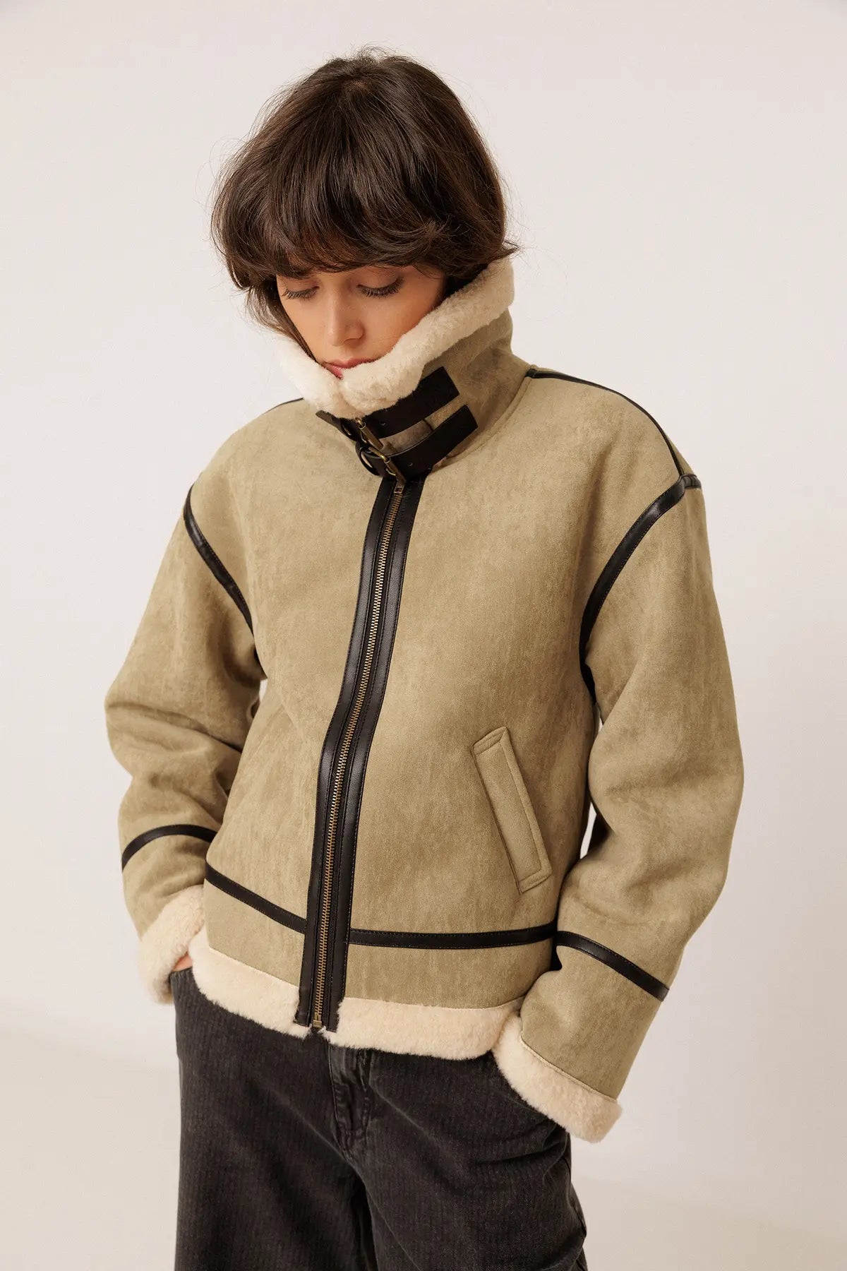 Sand Suede Aviator Jacket
