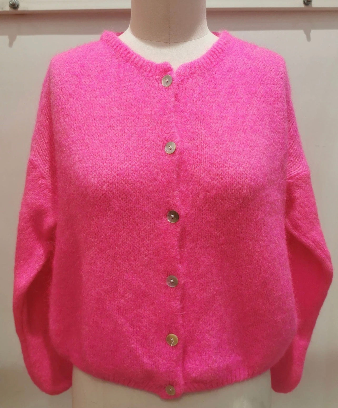 Cozy Pink Flash Mohair Wool Cardigan