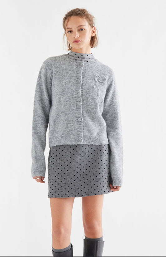 Cardigan Grey Knit With Flower