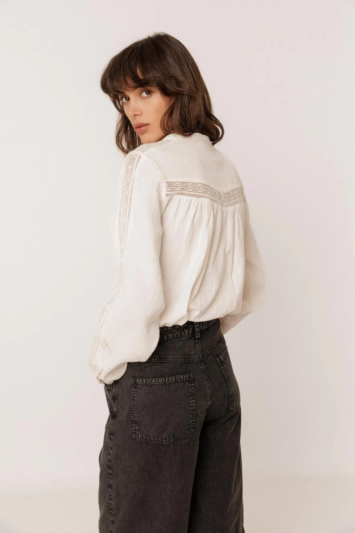 Ecru Combination Shirt With Lace