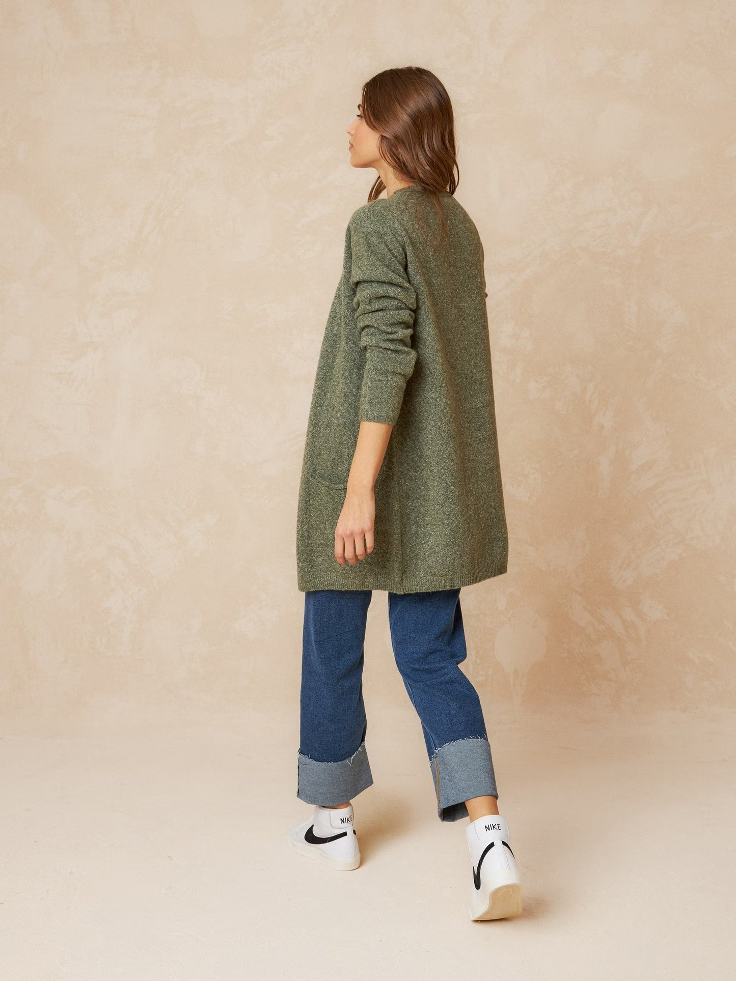 Khaki Melange Knitted Cardigan