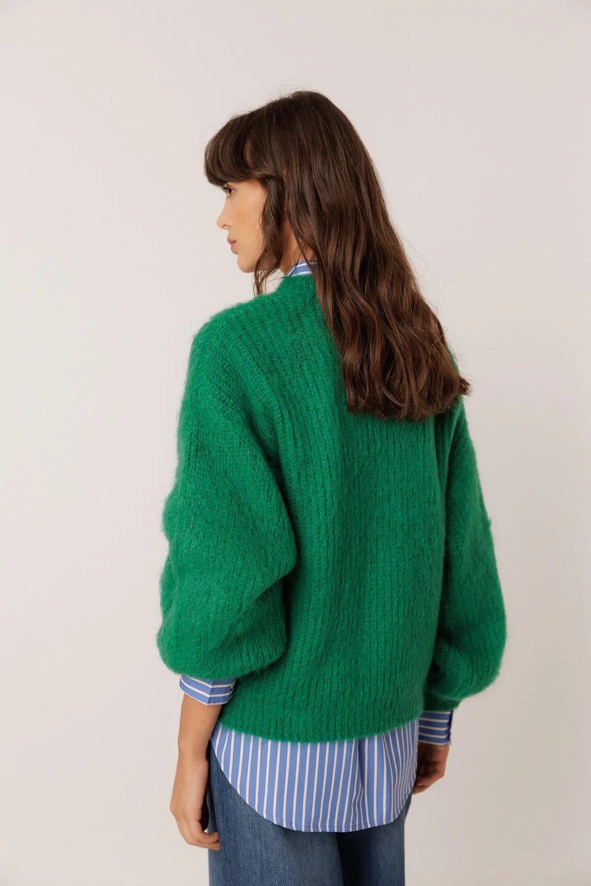 Green Brushed-Effect Mohair Sweater
