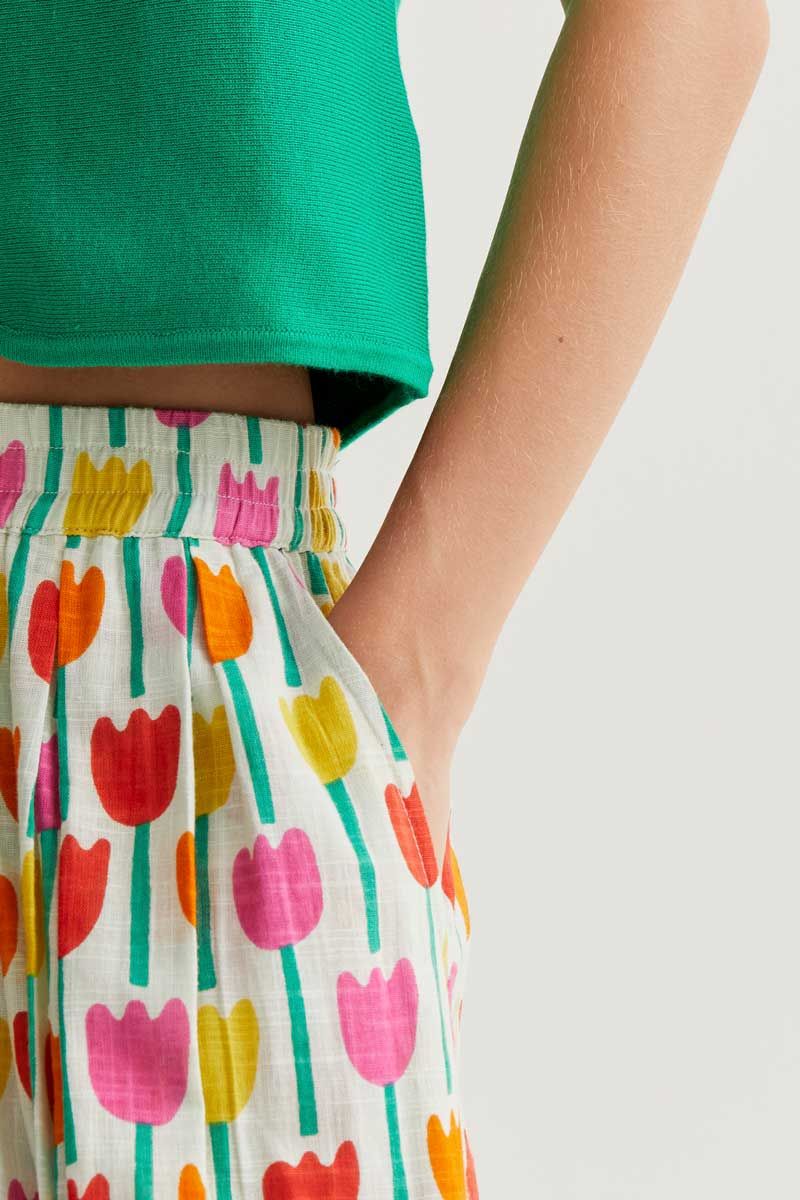 Tulip Print Midi Skirt