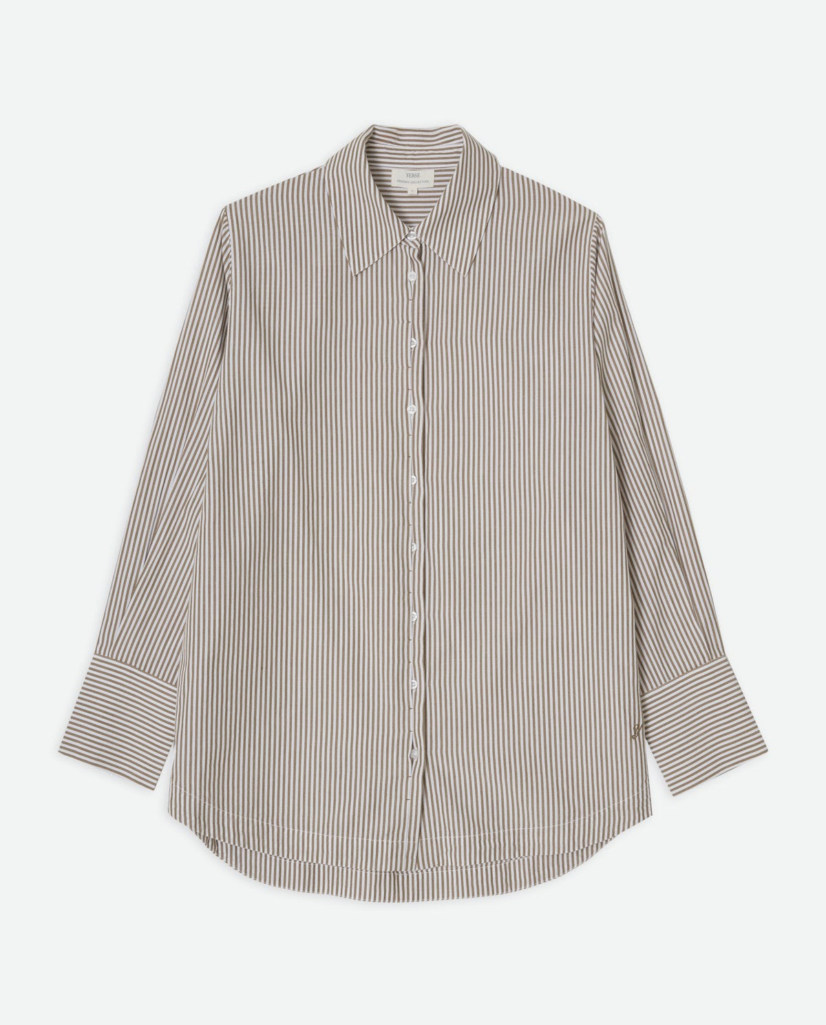Camel Striped Organic-Cotton Poplin Shirt