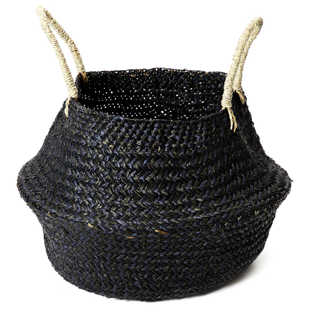 BLACK SEAGRASS WOVEN BASKET LARGE