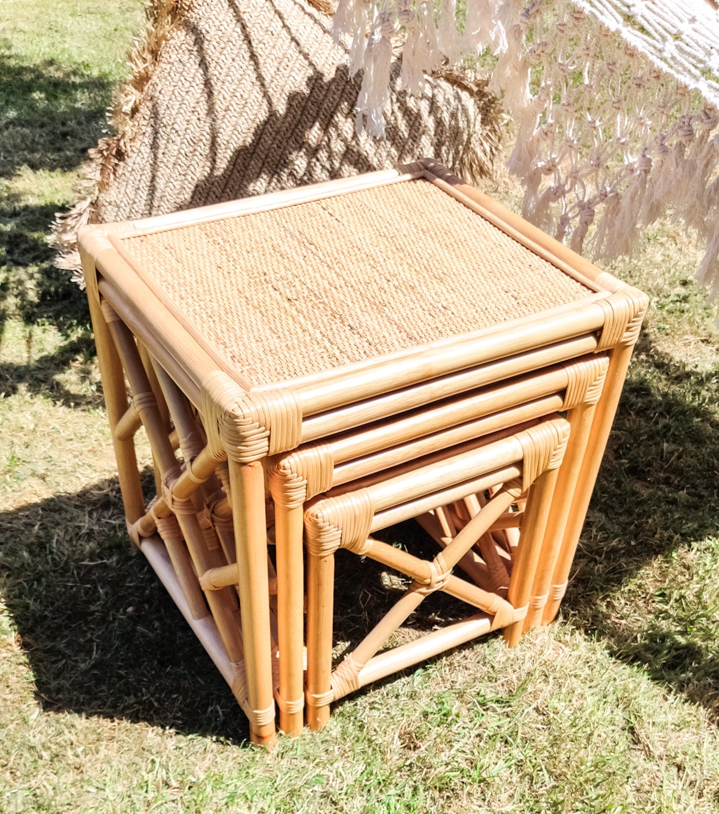 NATURAL RATTAN SIDE TABLE SET OF 3