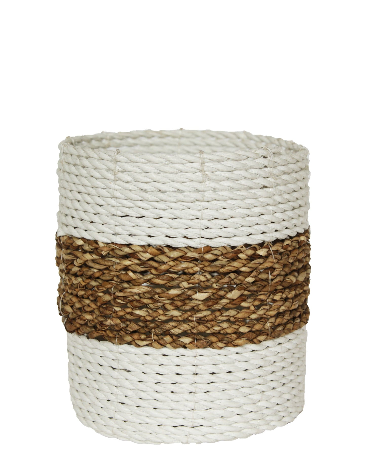 WOVEN RATTAN NATURAL AND WHITE BASKET SMALL