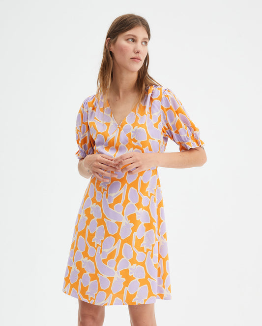 Fruit Print Puff-Sleeved Mini Dress